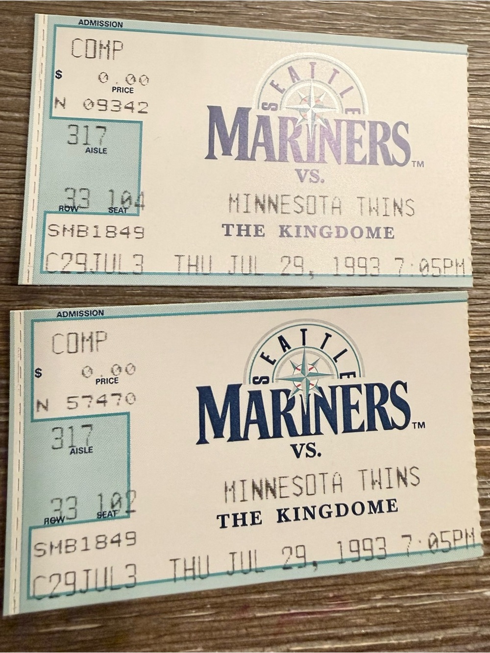 Seattle Mariners vs Minnesota Twins Vintage Game Tickets Stub